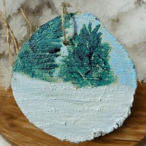 Anna's Creations Hand Crafted Painted Wood  Hanging Ornament Winter Pine Tree #2